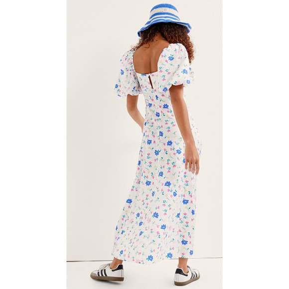 NWT! For Love & Lemons L Lexy Puff Sleeve Maxi Dress Cutout White Floral Midi - Picture 7 of 10